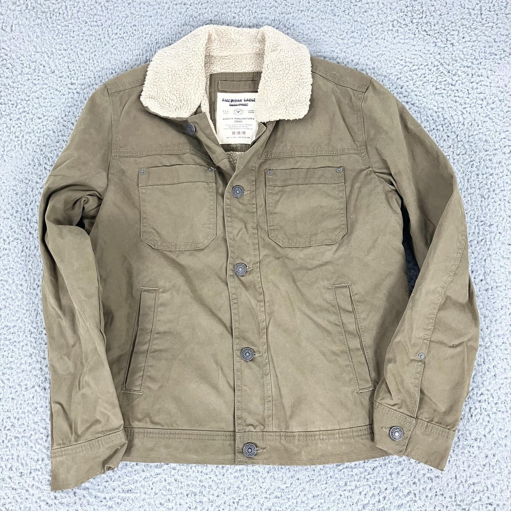 American Eagle Outfitters Jacket Mens Medium Green Sherpa‎ Lined Canvas Military